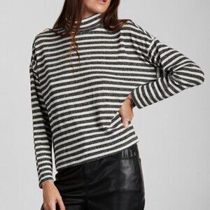Sanctuary Synthetic Nikolai Cowl Neck Top Metallic Black / Milk Stripe M